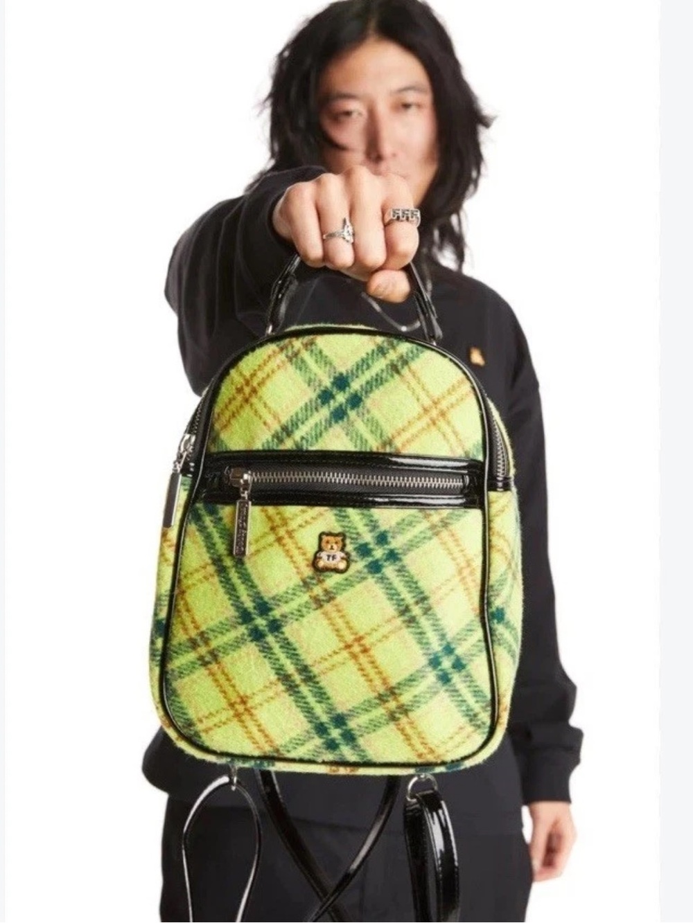 Teddy Fresh Green Plaid Mini Backpack Y2K Teddy Bear Fuzzy 2023 Rare Bag